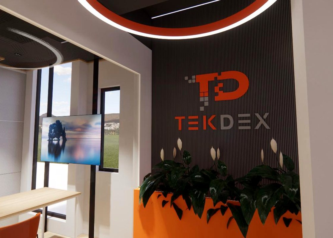 TekDex reception and logo wall